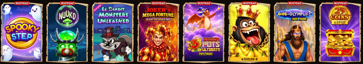Lizaro Casino : sélection de nouvelles machines à sous comme Spooky Step, Le Bandit Monsters Unleashed, Joker’s Mega Fortune, Chonky Kong et 25 Coins x3000
